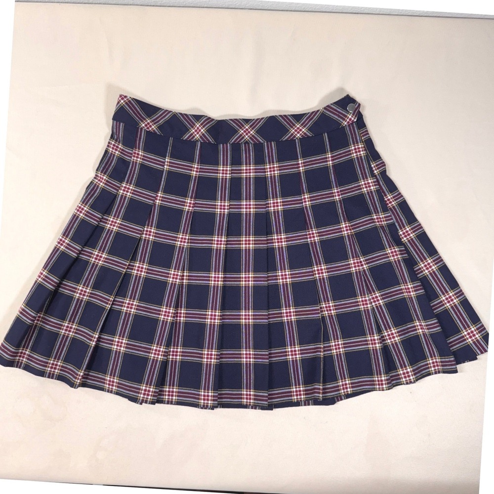 H&M Divided Navy Blue Plaid Pleated Mini Skirt 10 Preppy Dark Academia Skirt EUC